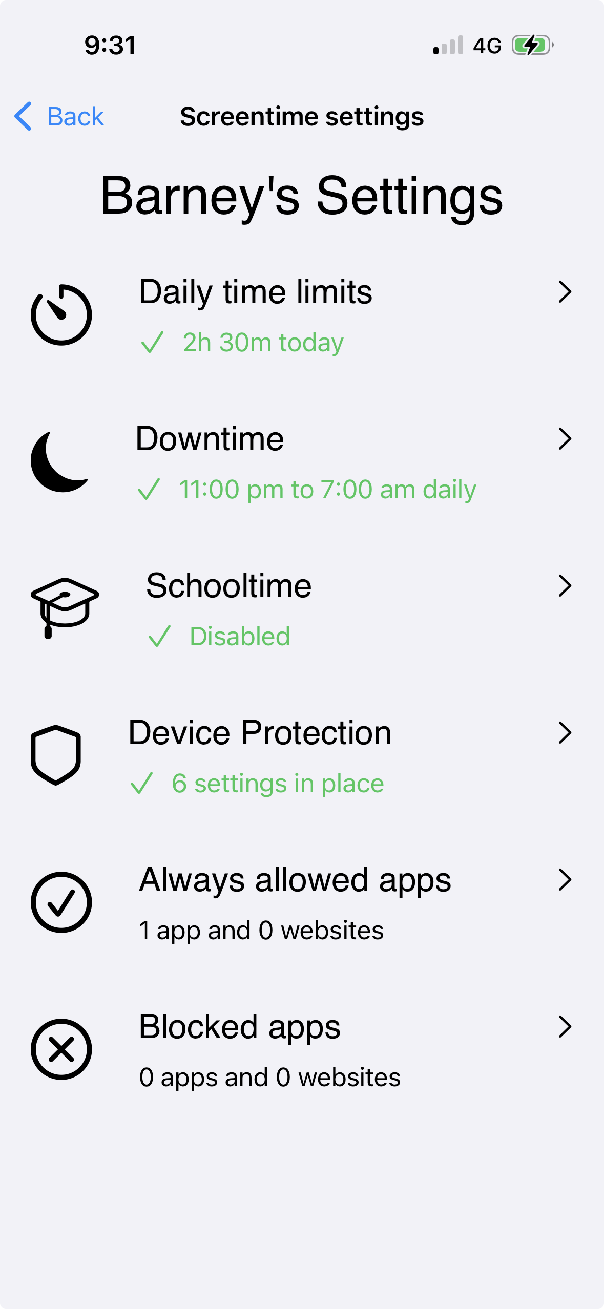 Individual Child Settings